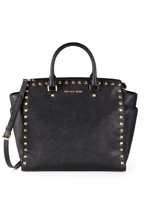 michael kors black and white tote bag|michael kors black studded handbag.